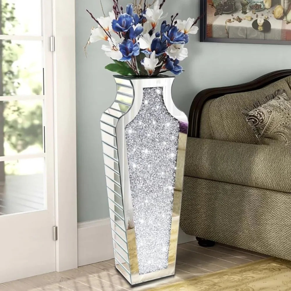 Room Decor Crystal Silver Glass Decorative Mirror Vase Large Size Luxury for Home Decor. Can’t Hold Water Decorations Decoration