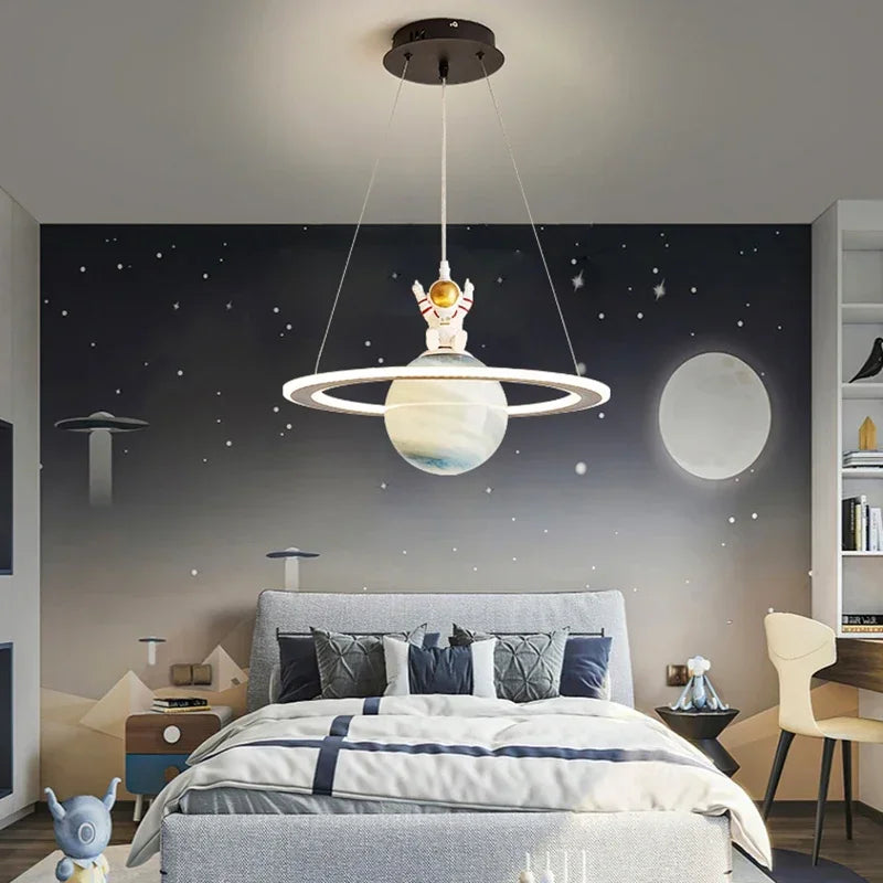 Nordic Astronaut&Planet Pendant Lights Glass Ball Children Bedroom Nursery Home Decor Ceiling Chandelier Indoor Lighting Fixture