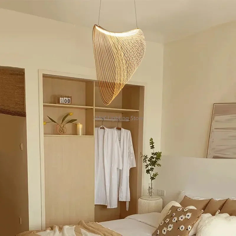 Nordic Designer Birch Wood LED Light Pendant Lamp for Staircase Kitchen Restaurant Shop Chandelier Home Decor Art Lighting