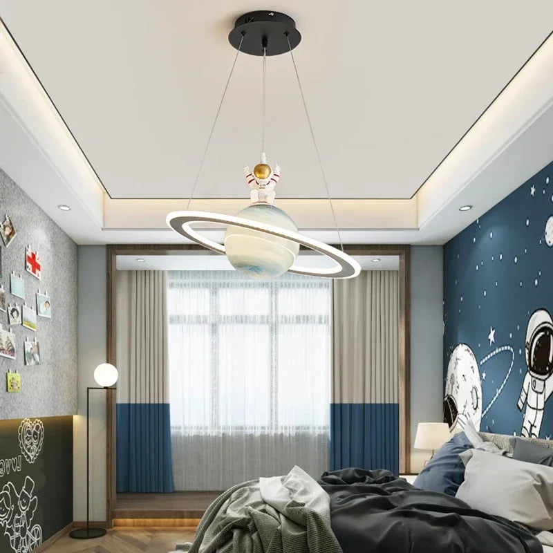 Nordic Astronaut&Planet Pendant Lights Glass Ball Children Bedroom Nursery Home Decor Ceiling Chandelier Indoor Lighting Fixture