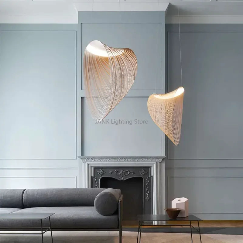 Nordic Designer Birch Wood LED Light Pendant Lamp for Staircase Kitchen Restaurant Shop Chandelier Home Decor Art Lighting